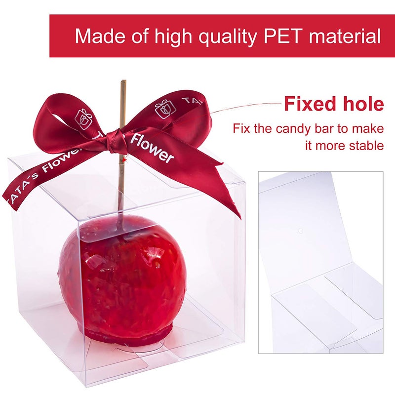 HAOHAN Clear Candy Apple Boxes with Hole 4"x 4"x 4" Transparent Favor Boxes Set of 20 Food-Grade Treat Box for Caramel Apples Cake Pops Cookies Chocolates (Clear, 20) - Image 3